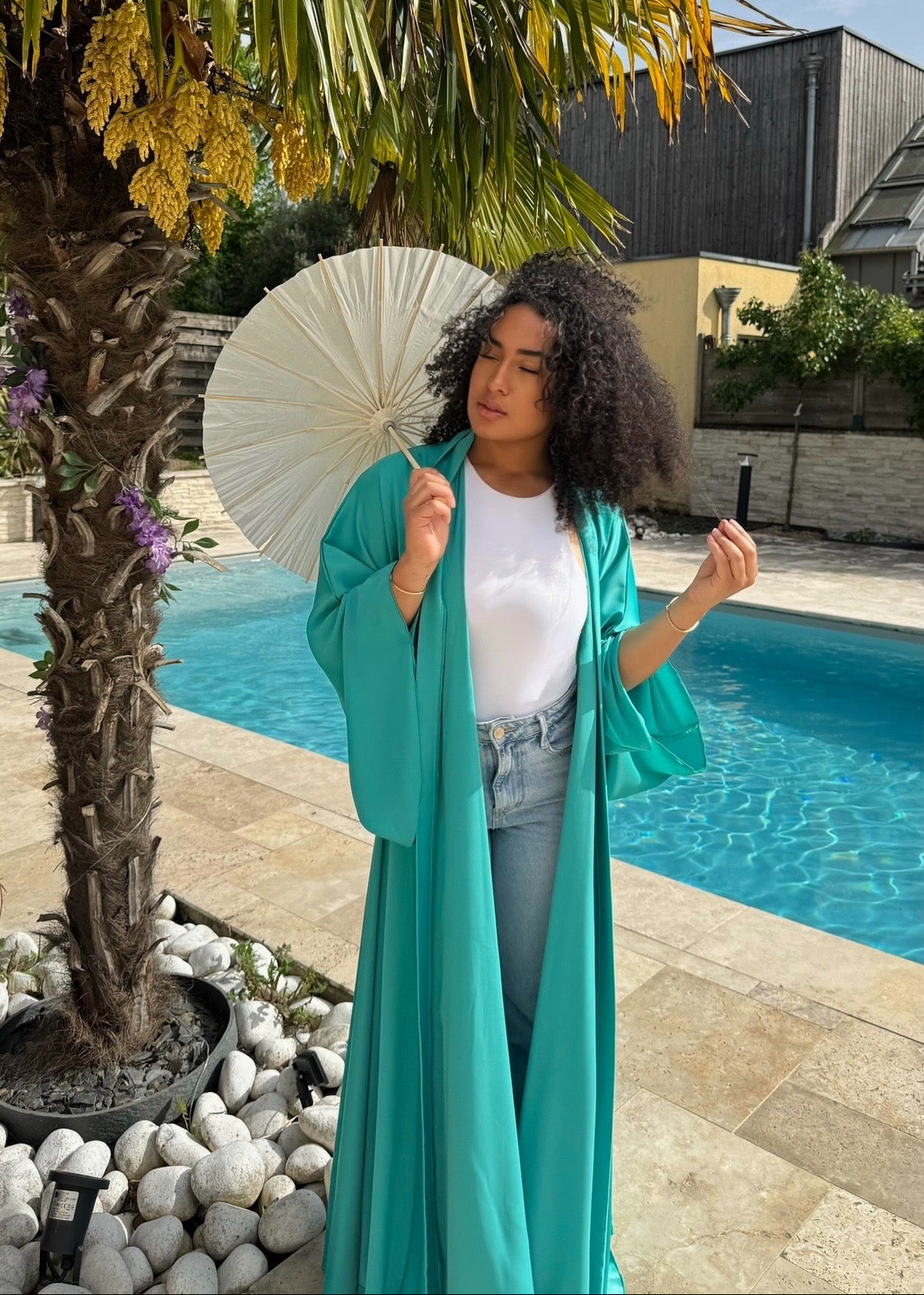 ABAYA MANAR VERT TURQUOISE